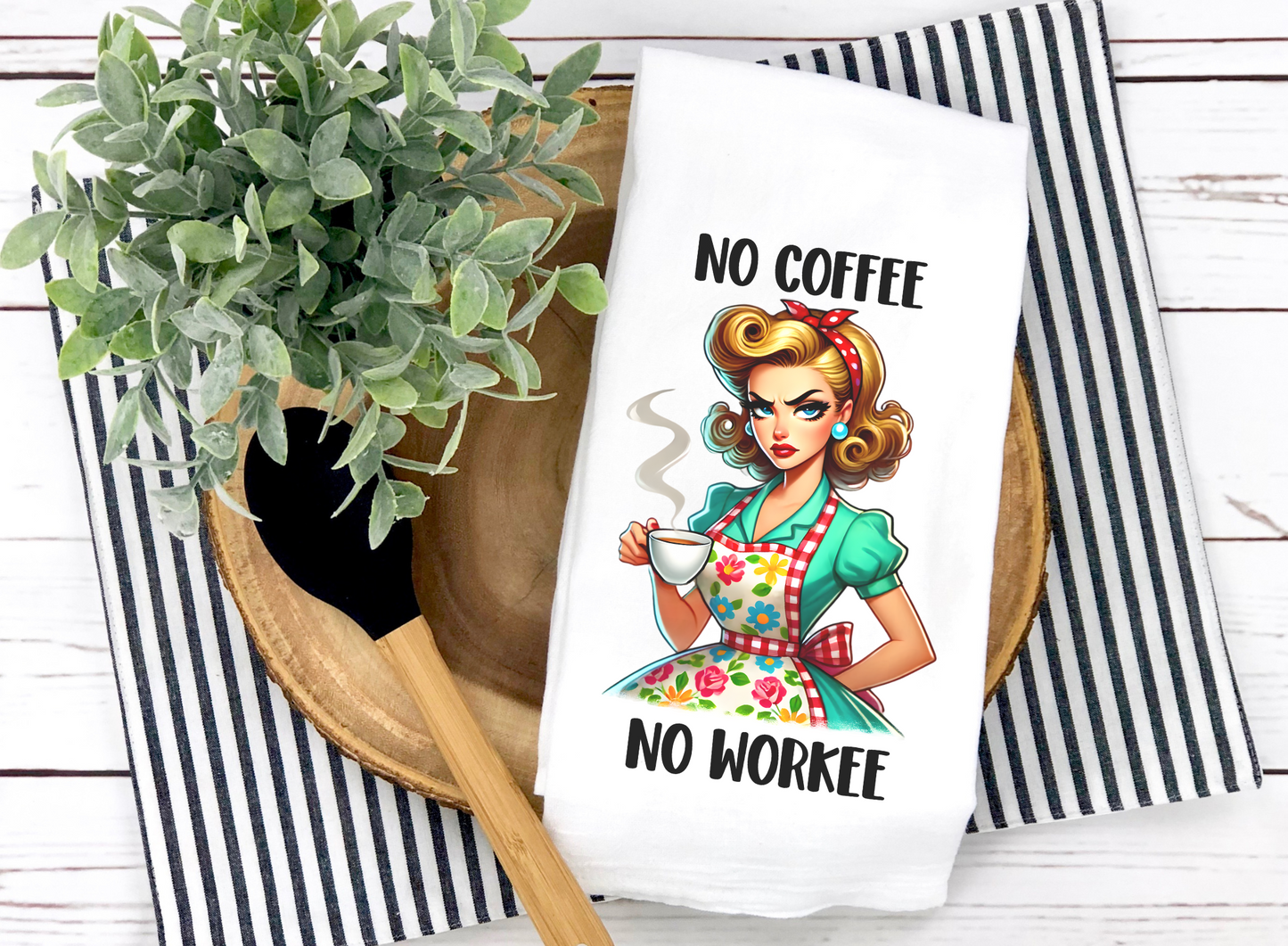 Vintage-Inspired "No Coffee No Workee" Cotton Tea Towel - Humorous Kitchen Decor
