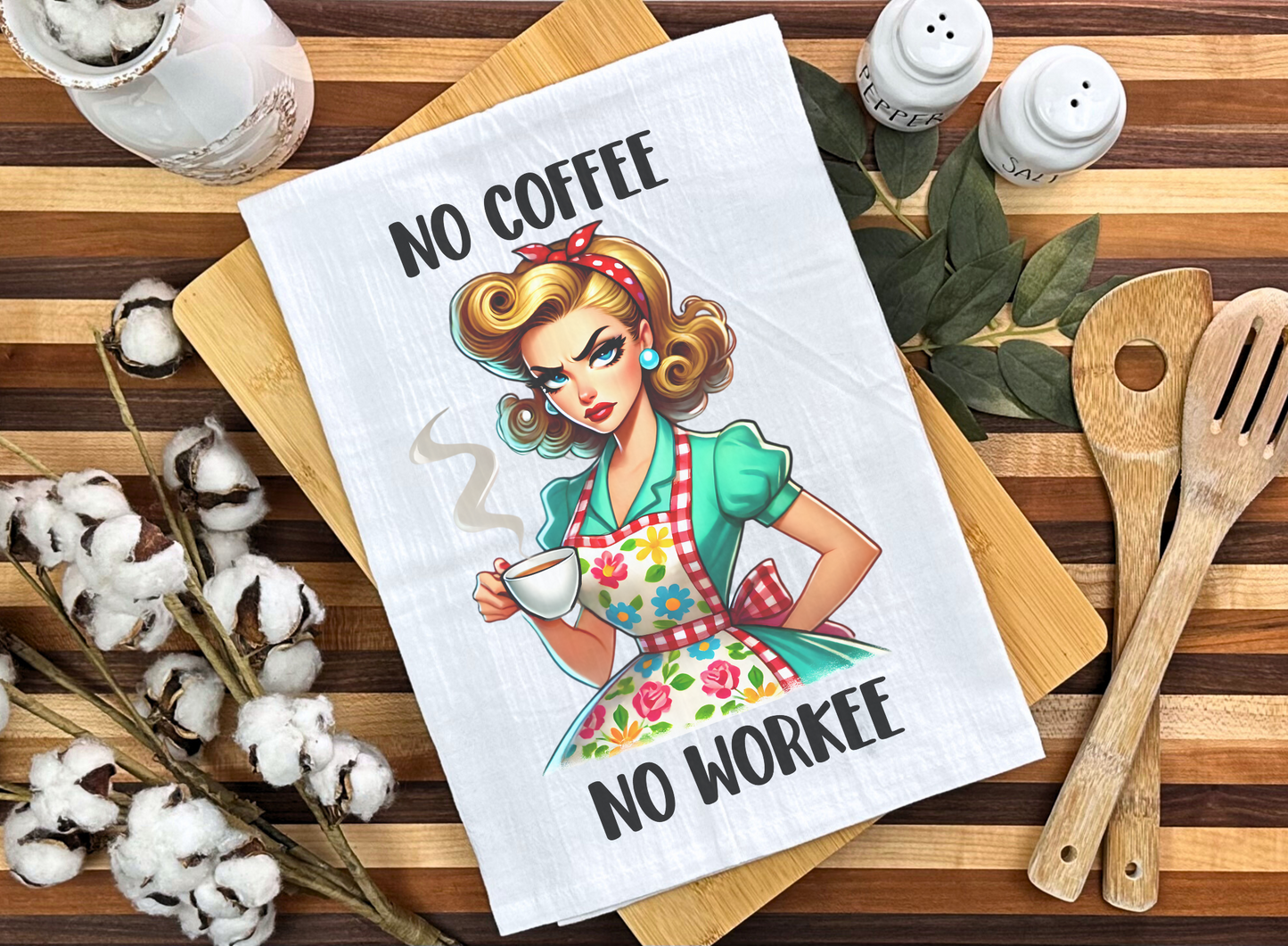 Vintage-Inspired "No Coffee No Workee" Cotton Tea Towel - Humorous Kitchen Decor