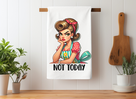 Vintage-Inspired "Not Today" Cotton Tea Towel - Humorous Kitchen Decor