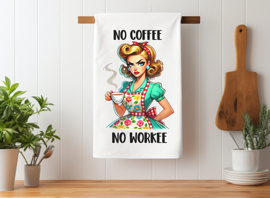 Vintage-Inspired "No Coffee No Workee" Cotton Tea Towel - Humorous Kitchen Decor