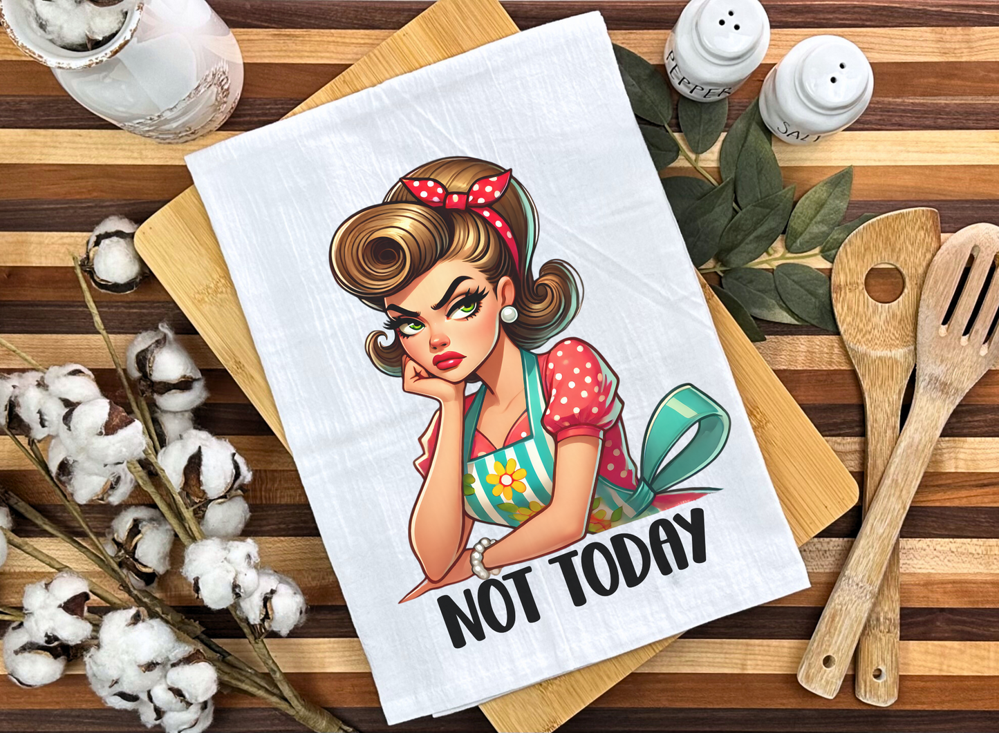 Vintage-Inspired "Not Today" Cotton Tea Towel - Humorous Kitchen Decor