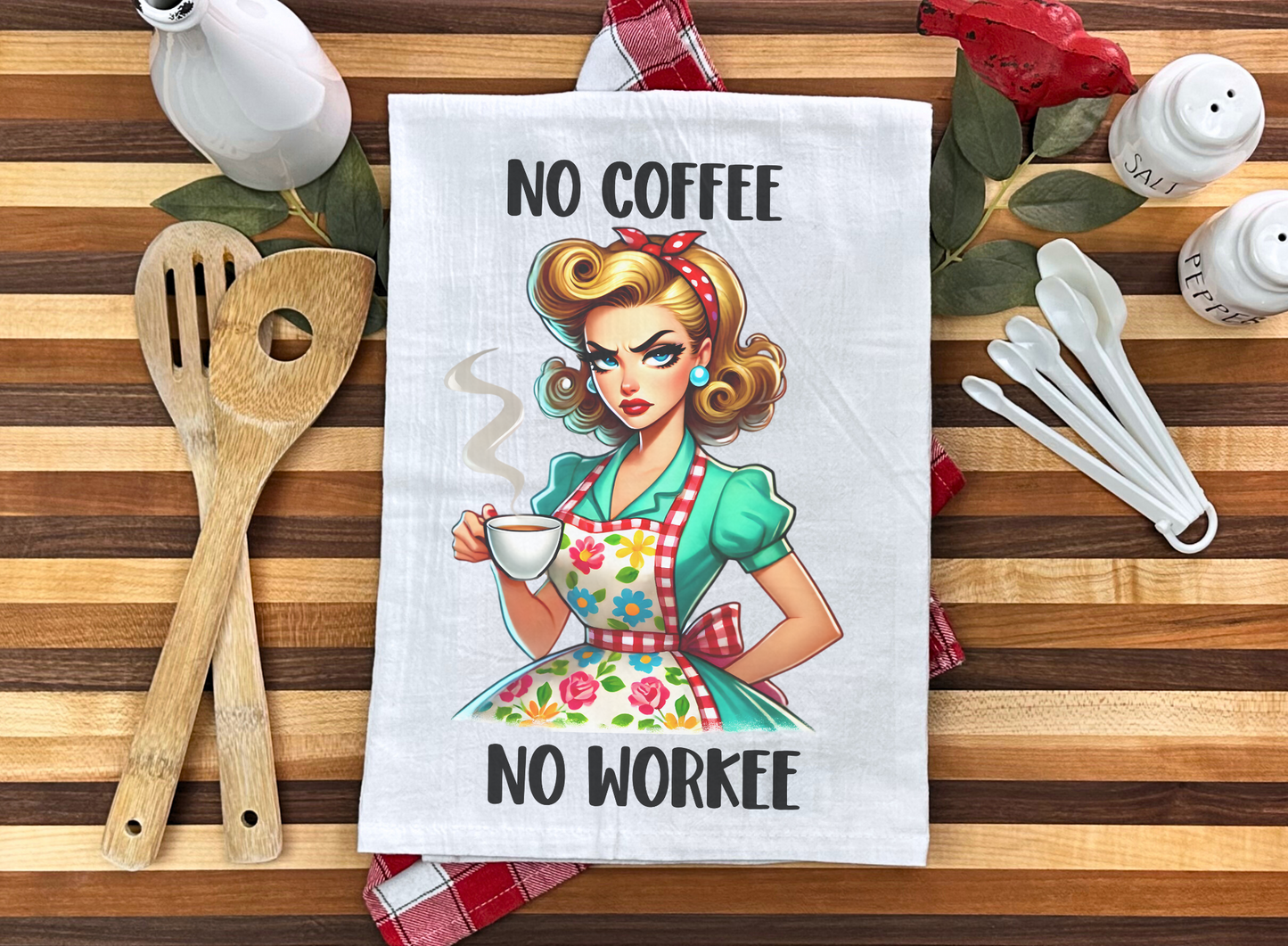 Vintage-Inspired "No Coffee No Workee" Cotton Tea Towel - Humorous Kitchen Decor